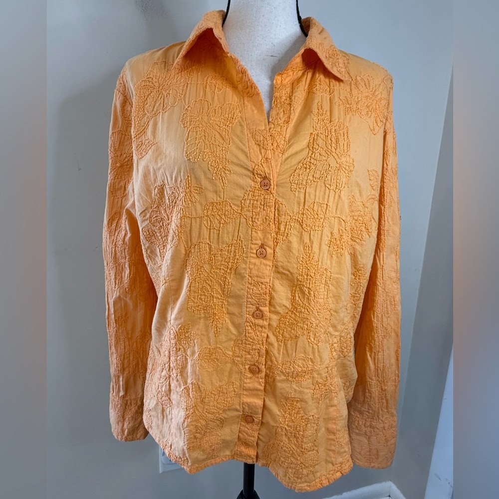 Bob Timberlake floral embroidered button up orangish yellow SZ XL
